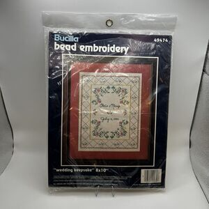 Vintage Bucilla Bead Embroidery Kit Wedding Keepsake 8x10 Sealed #49474 USA